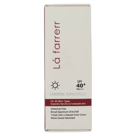 کرم ضد آفتاب  رنگی مینرال لافارر 100 % فیلتر فیزیکی spf 40 برای انواع پوست 40 میل
