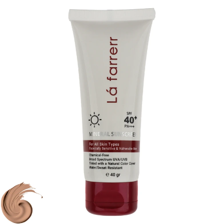 کرم ضد آفتاب  رنگی مینرال لافارر 100 % فیلتر فیزیکی spf 40 برای انواع پوست 40 میل