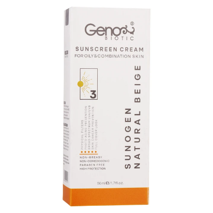 کرم ضد آفتاب ژنوبایوتیک spf 50 مناسب پوست های چرب و مختلط 50 گرم