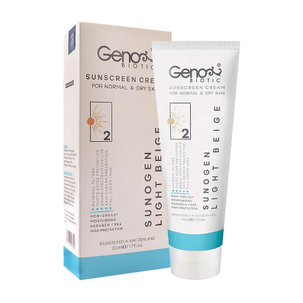 کرم ضد آفتاب ژنوبایوتیک spf 50 مناسب پوست های خشک و معمولی 50 گرم